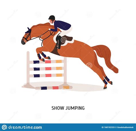Show Jumping Flat Vector Illustration Horse Rider Athlete Cartoon