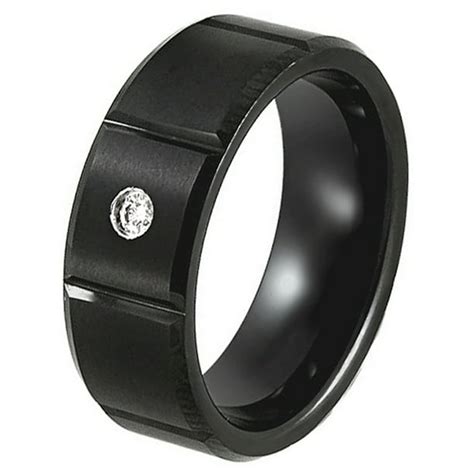 Brilliance Fine Jewelry Mens Black Tungsten Wedding Band 8mm Diamond