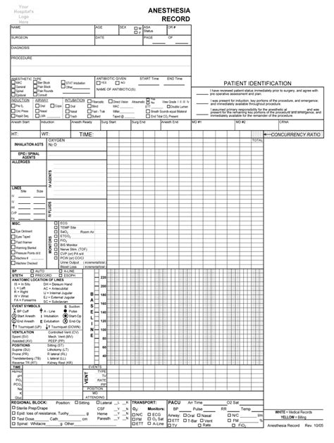 Fillable Online Anesthesia Record Hospital Forms Fax Email Print