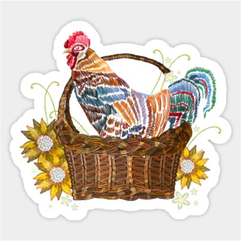Rooster Wicker In The Basket Embroidery Rooster Wicker In The Basket Embroidery Sticker