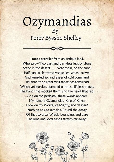 Ozymandias By Percy Bysshe Shelley Ozymandias Poem Poster Percy Bysshe Shelley Poetry Wall Art