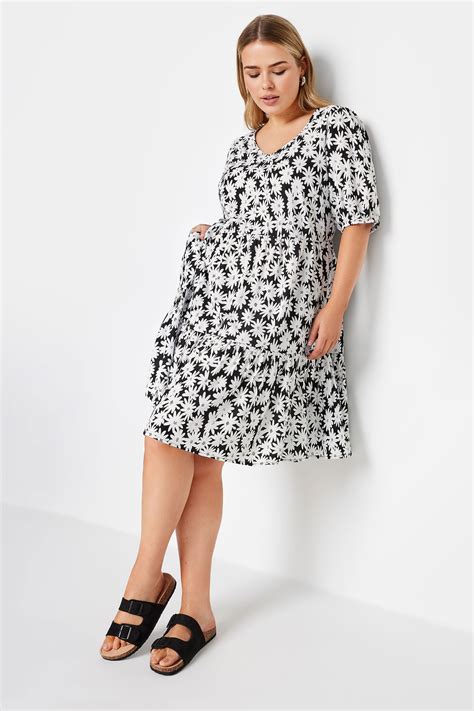 Yours Plus Size Black White Floral Print Tiered Dress Yours Clothing