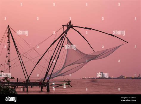India Kerala Cochin Kochi Fort Kochi Chinese Fishing Nets Stock