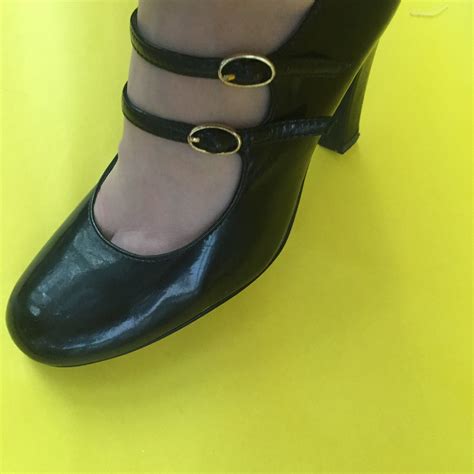 Vintage Black Patent Leather Mary Jane Heels Womens Size 85 Vintage