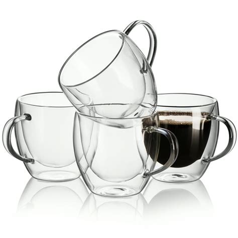 jecobi cozy double wall glass tea cups extra strong 8 oz set of 4 espresso cups coffee mugs