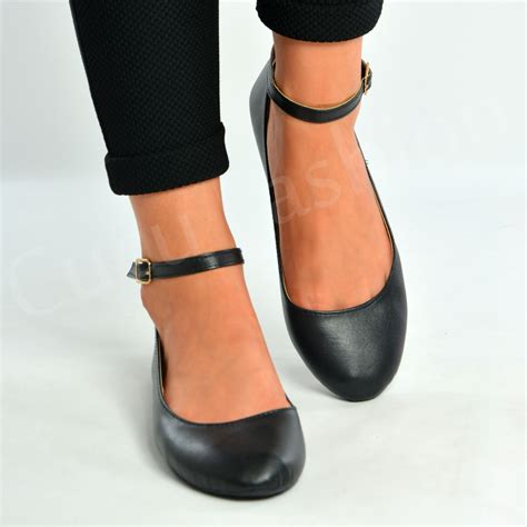 New Womens Ankle Strap Ballerina Ladies Pumps Ballet Flats Shoes Size Uk 3 8 Ebay