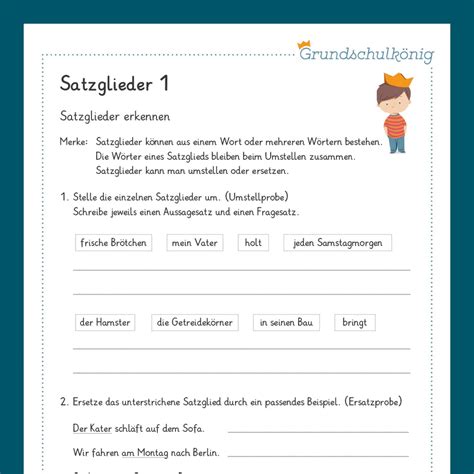 Königspaket Satzglieder Erkennen Deutsch 4 Klasse Inklusive Test
