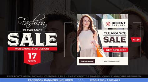 Fashion Clearance Sale Web Banner Ad Template Designs 17 Sizes