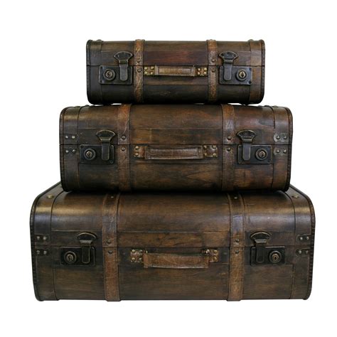 Brown Wooden Suitcase Sets With Classic Metal Lock Boxman