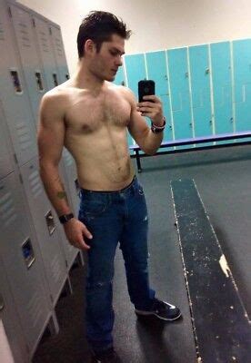 Shirtless Muscular Male Beefcake Locker Room Gym Jock Hairy Hunk Photo