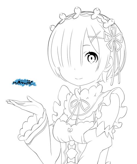 Rem Re Zero Lineart By Namiic On Deviantart