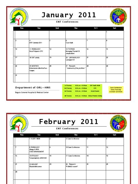 Ent Calendarjan July2011 Human Head And Neck Surgical Specialties