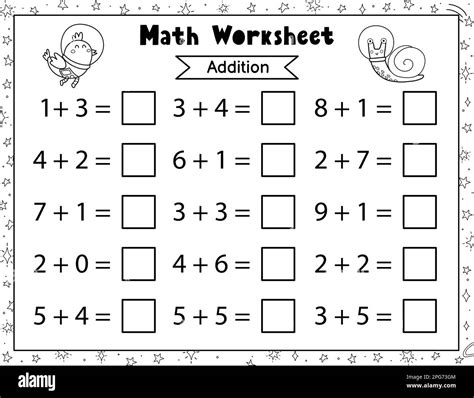 Math Worksheet For Kids Addition And Subtraction Space Black And