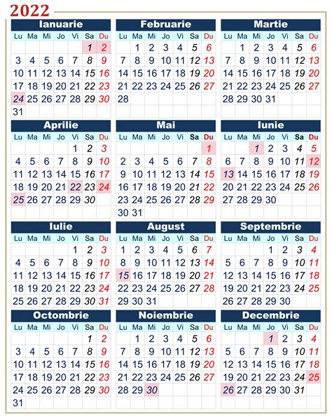 Calendar 2022 Românesc Actualizat Cu Liberele Legale Descărcabil și