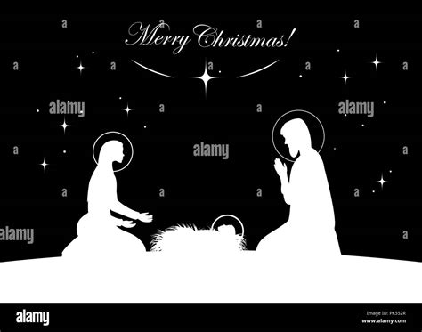 Vector Nativity Scene Mary With Jesus And Joseph Silhouette Hand