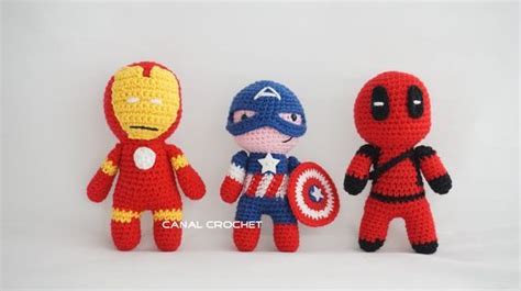 Super Héroes Amigurumi Capitán América Iron Man Y Deadpool Patrón