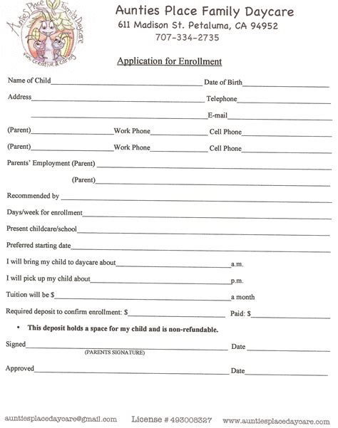 Printable Daycare Applications Online Application