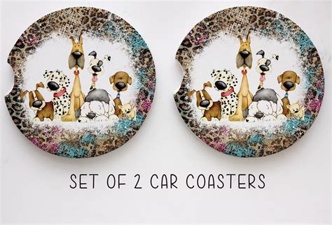 Set Of 2 Car Coasters Dog Car Coaster Funny Dog Car Coasters