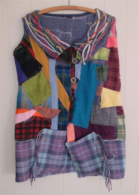 Peasant Wear Glad Rags Wool Scraps Vest Tunic Crazy Quilt Patchwork