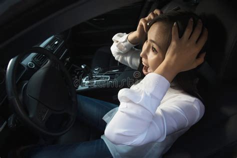 Young Pretty Scared Woman In The Car Stock Image Image Of Automobile Lifestyle 77689171