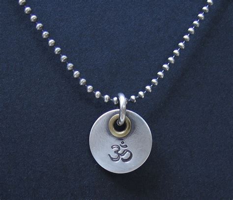 Sterling Silver Pendant Hindu Buddhist Om Aum Symbol With Brass Rivet