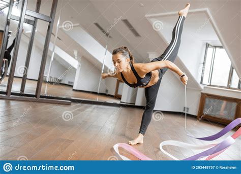 woman practising rhythmic gymnastics indoors stock image image of flexibility activity 203448757