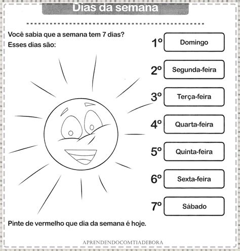 Dias Da Semana Atividades Estante Da Atividade