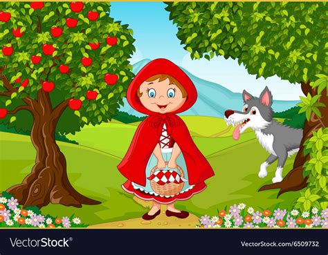 Little Red Riding Hood Meeting With A Wolf Vector Image