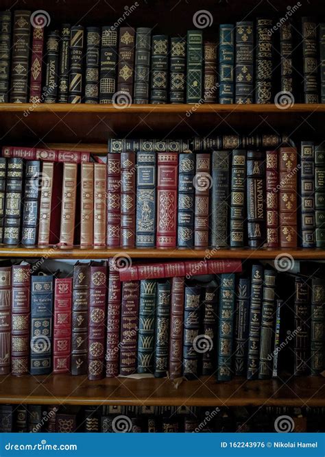 Old Leather Bound Books On Shelves Editorial Photo Image Of Brown