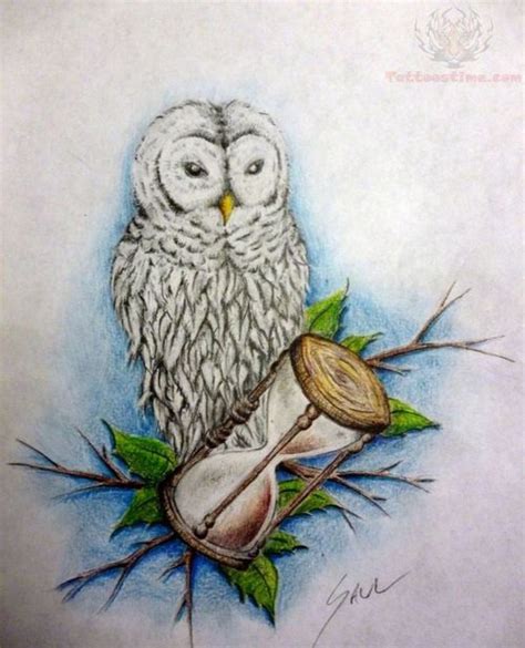 White Owl And Hourglass Tattoo Design