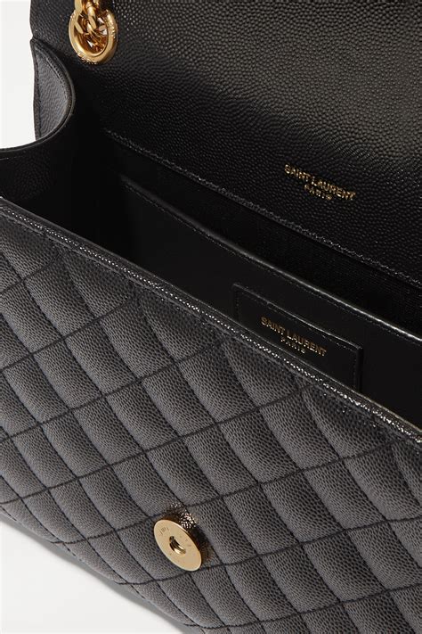 Black Envelope Medium Quilted Textured Leather Shoulder Bag Saint
