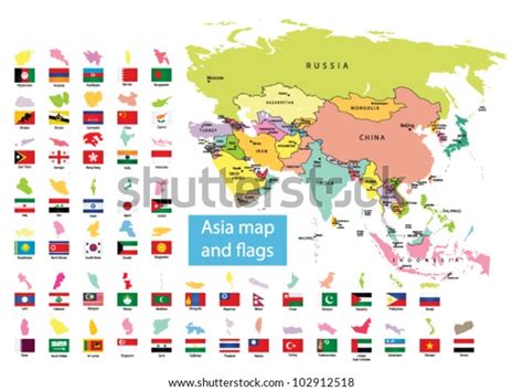 Asia Map Countries Flag Stock Vector Royalty Free 102912518