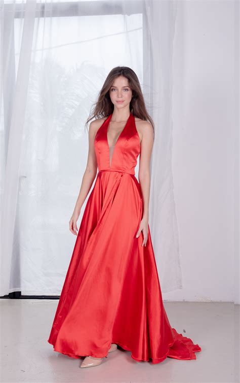 fiery halter red silk gown glamedge evening dress and gown rental malaysia designer and in house