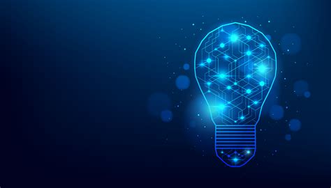 Blue Glowing Light Bulb Of An Artificial Intelligence With Line Dots On