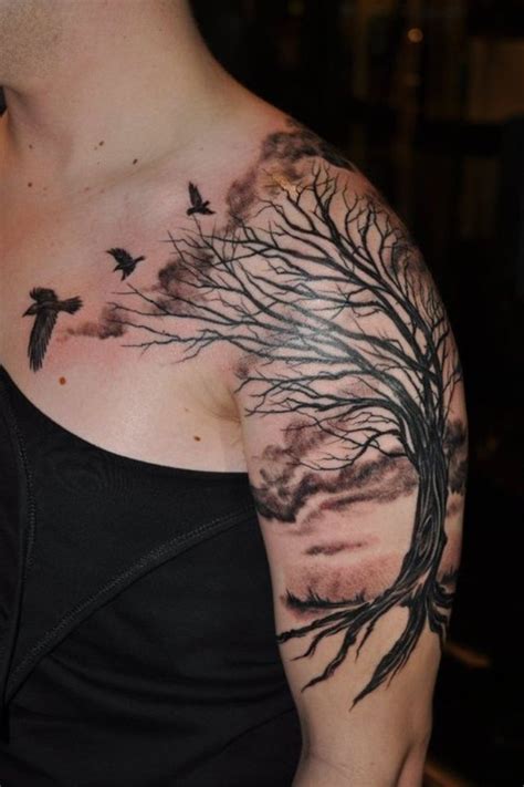 Trees And Birds Tattoo Birch Tree Tattoos Tree Sleeve Tattoo Oak Tree