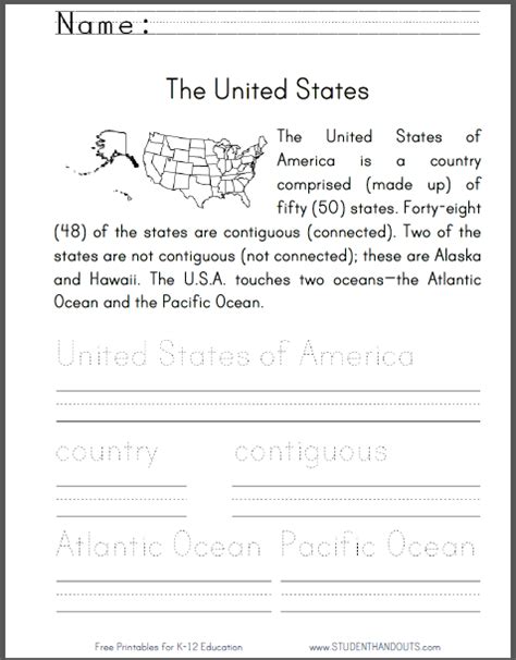 United States Primary Worksheet