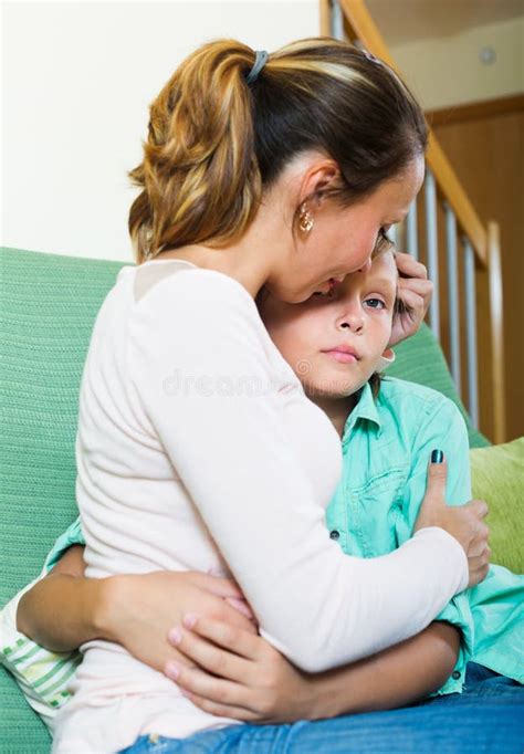 Woman Comforting Crying Teenager Son Stock Image Image Of Comfort