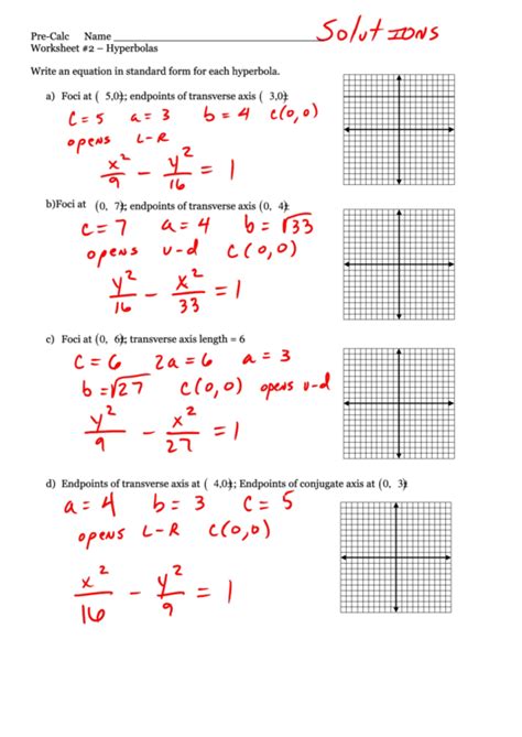 Hyperbola Worksheet