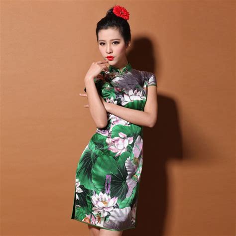 Custom Made Gorgeous Lotus Silk Cheongsam Qipao Dress