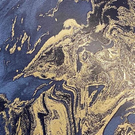 Liquid Marble Effect Wallpaper Debona Metallic Glitter Navy Blue Gold
