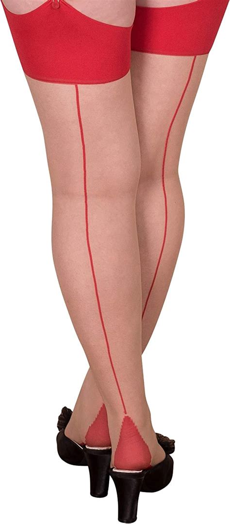 What Katie Did Seamed Stockings Contrast Red Glamour Small Medium Ft