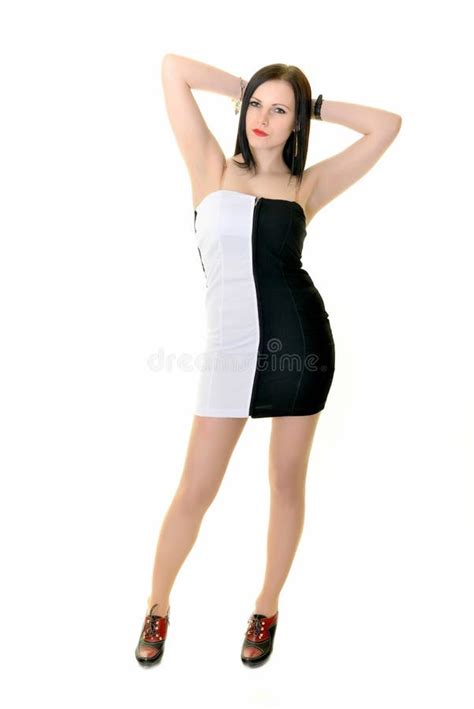 Full Body Portrait Of Happy Smiling Beautiful Young Woman Stock Photo