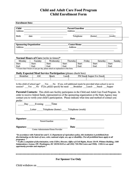 Child Enrollment Form Printable Pdf Download