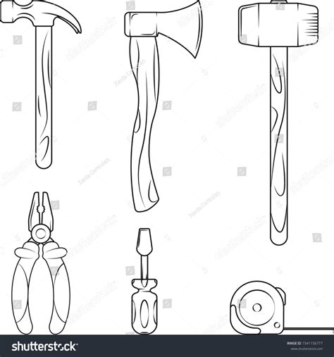 Set Construction Tools Outlines Vector Illustration Stock Vector
