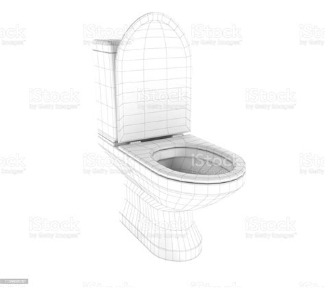 Toilet White Porcelain Flush Toilet 3d Rendering Grid Style