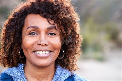 Portrait Of Smiling African American Senior Woman Outdoors In Countryside Stock Image Image Of