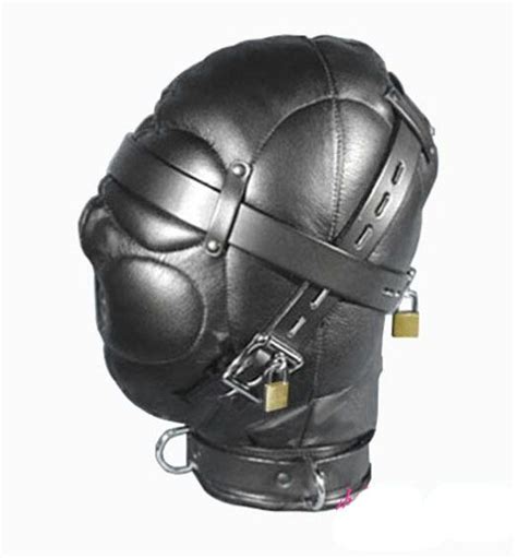 Leather Sex Headgear Sensory Deprivation Bondage Hood Hat With Locking Buckles Sex Headgear With