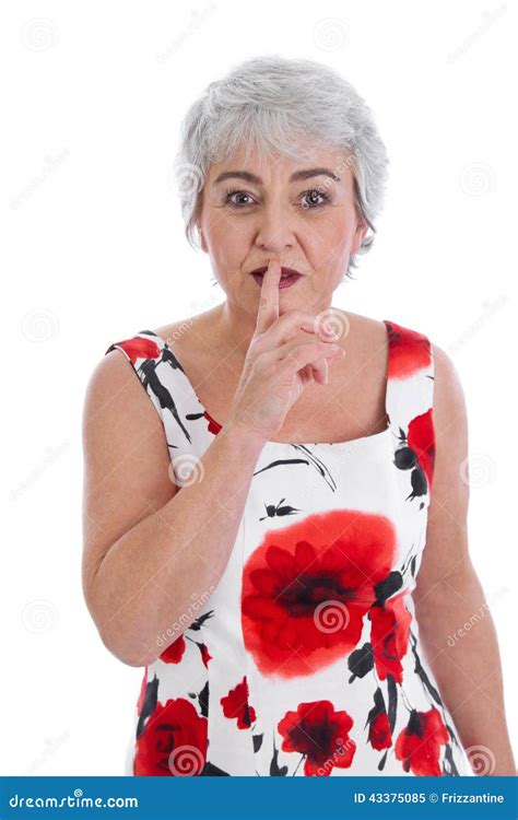 Isolated Attractive Mature Woman Making Silence Or Attention Gesture With Her Finger Royalty