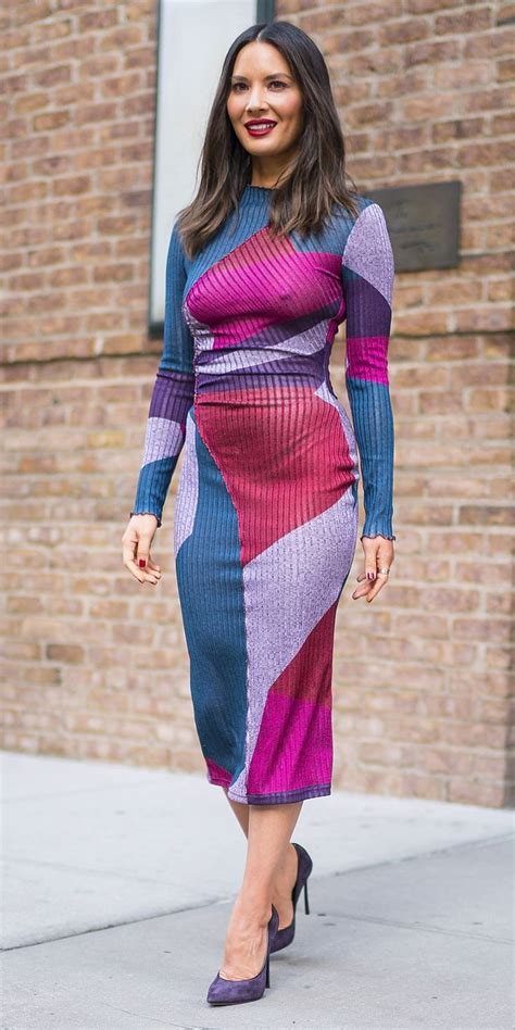 Olivia Munn Wowed In A Tanya Taylor Colorblock Dress And Purple Casadei
