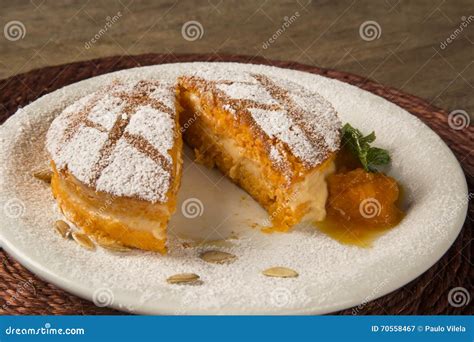 Delicious Dessert Of Naked Pumpkin Cake On The Plate Stock Image